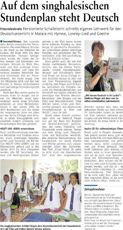 Artikel in der Rheinzeitung von 15.08.2015